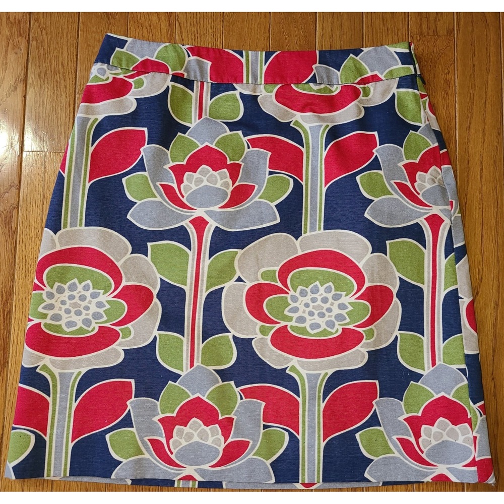 Boden  A-Line Skirt Mini Retro Preppy Floral Graphic 100% Cotton Lined Zip 6R